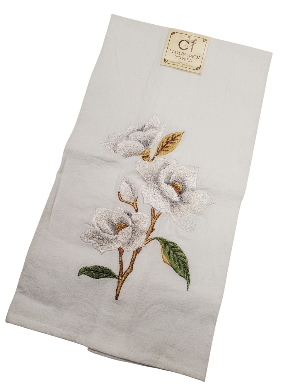 NWT C&F Home Magnolia Embroidered Flour Sack Kitchen Towel